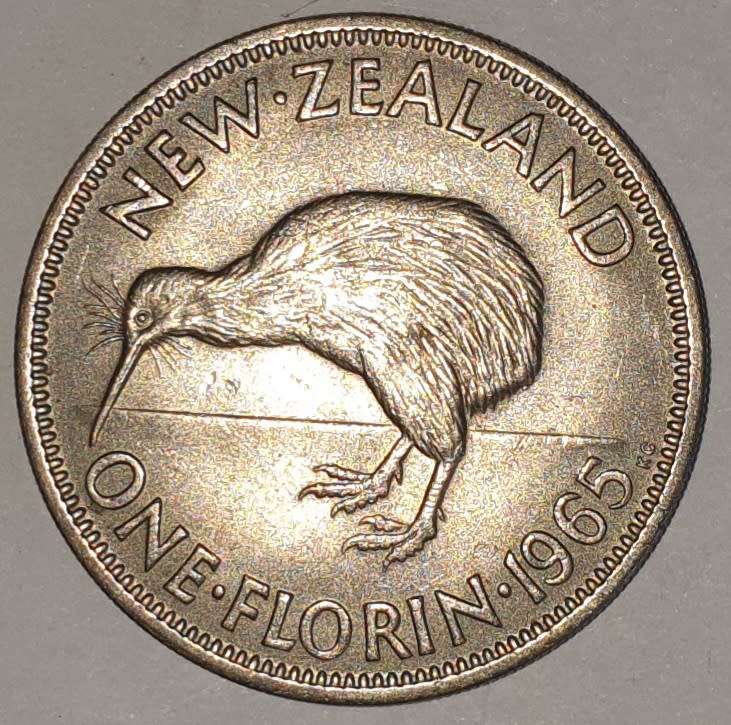 1965 - 1 FLORIN - ONE FLORIN - NEW ZEALAND - KM#28.2 - COPPER-NICKEL - KIWI BIRD